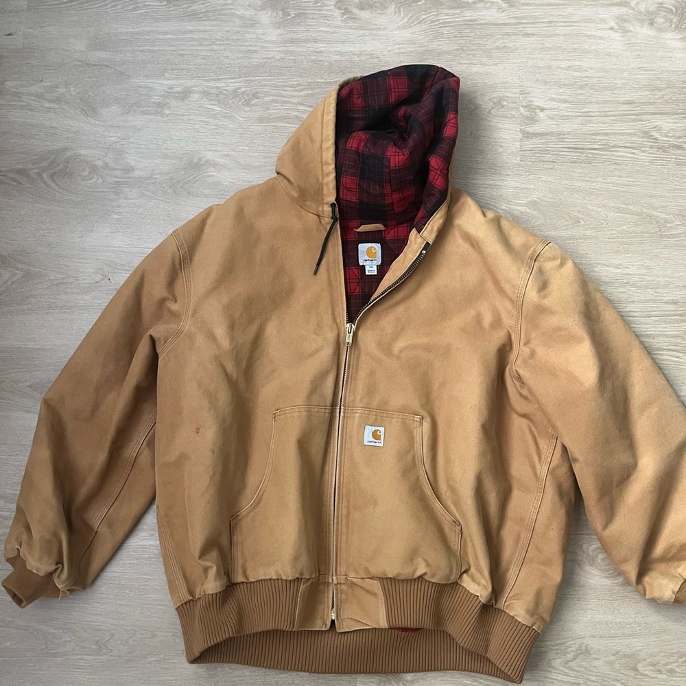 Carhartt Men's Brown Bomber Jacket with Plaid Lining